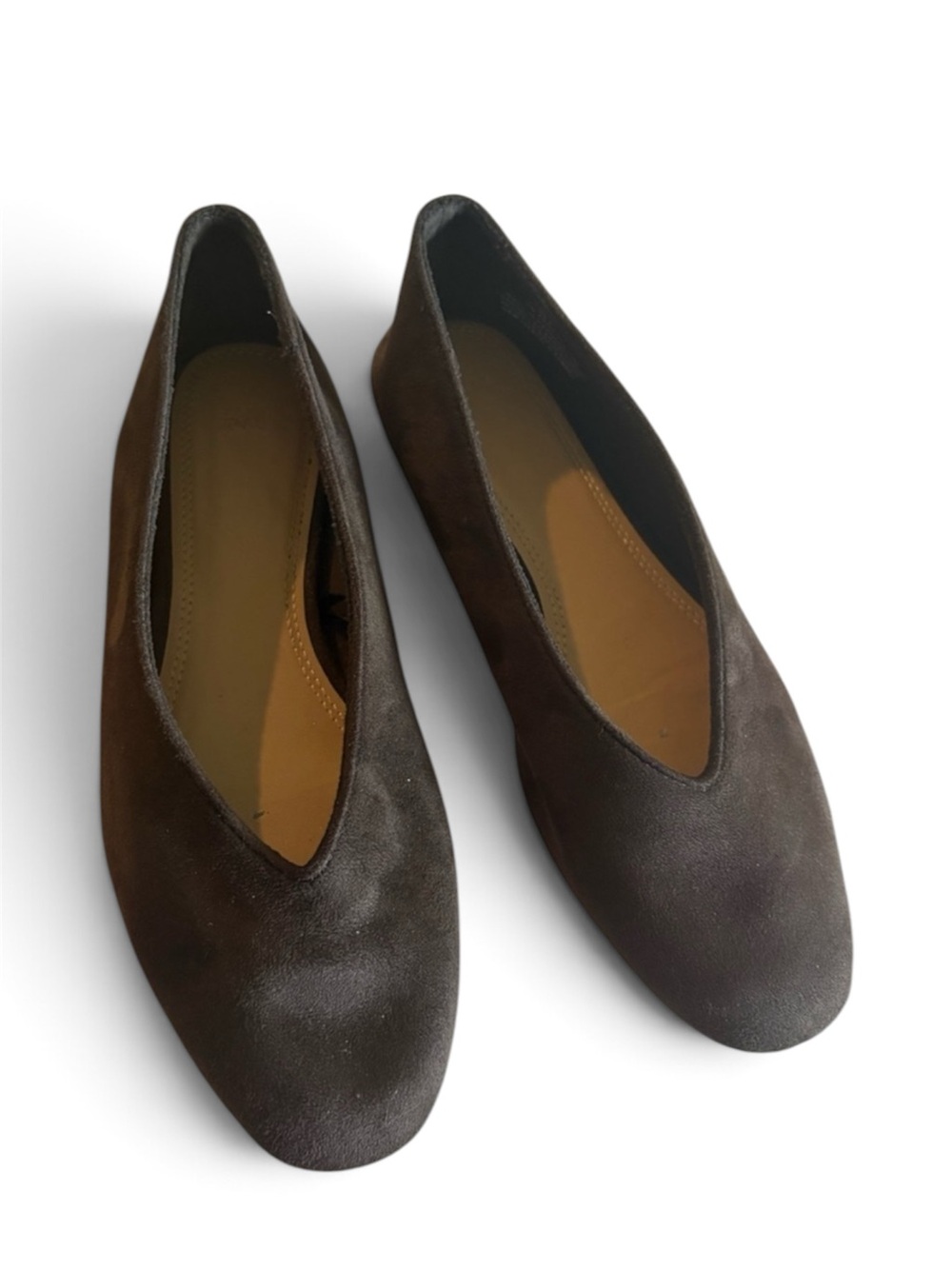 H&M Women's V-Neck Suede Flats in Dark Brown